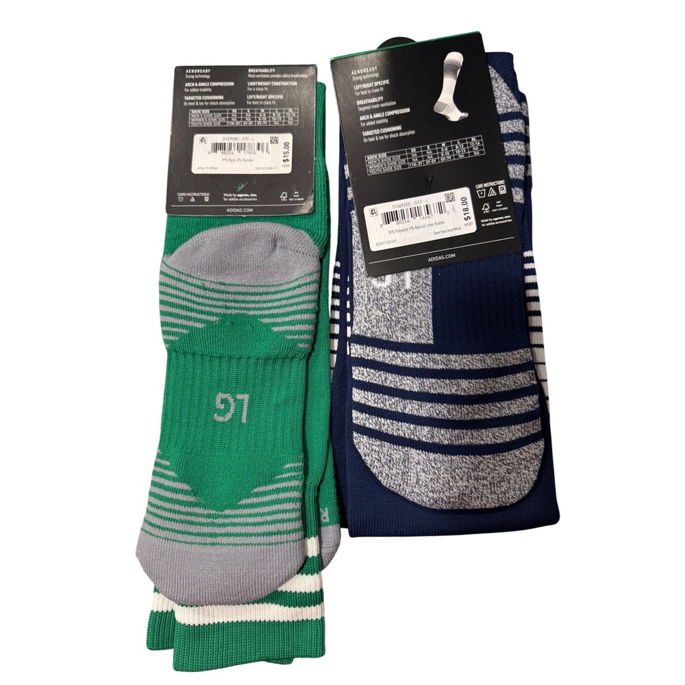 Adidas Mens Soccer Socks Bundle Copa Zone Team Speed Grn Navy Blue Size L 2 Pair